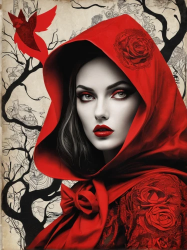 red riding hood,little red riding hood,red coat,red roses,red rose,queen of hearts,red magnolia,red rose in rain,black rose hip,vampire woman,scarlet witch,vampire lady,gothic portrait,red cape,gothic woman,red petals,red gift,rouge,celebration of witches,fantasy art,Photography,Fashion Photography,Fashion Photography 26