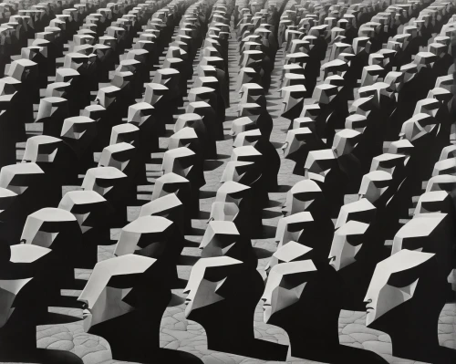 repetition,rows of seats,escher,rows of planes,stieglitz,riveting machines,anellini,klaus rinke's time field,french military graveyard,ammunition,revolvers,stalingrad,a flock of pigeons,anechoic,proliferation,repetitive,sculptor ed elliott,formation,blackandwhitephotography,chess pieces,Art,Artistic Painting,Artistic Painting 45