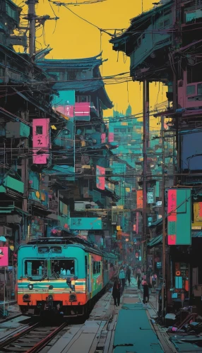 colorful city,hong kong,kowloon,tokyo,cyberpunk,tokyo city,shinjuku,kowloon city,seoul,taipei,shanghai,hanoi,suburb,wires,japan landscape,osaka,hong,chongqing,apgujeong,slum,Art,Artistic Painting,Artistic Painting 23