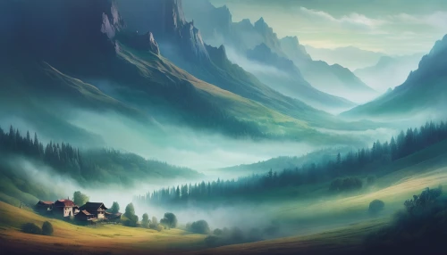 fantasy landscape,mountain scene,mountain landscape,landscape background,mountainous landscape,world digital painting,forest landscape,mountains,mountain pass,fantasy picture,mountain world,mountain valleys,mountain slope,foggy landscape,mushroom landscape,mountain highway,the landscape of the mountains,mountainside,mountain road,futuristic landscape,Illustration,Realistic Fantasy,Realistic Fantasy 15