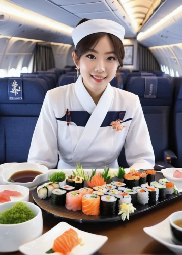 stewardess,flight attendant,japan airlines,china southern airlines,korean royal court cuisine,air new zealand,flying food,airplane passenger,jetblue,sakura,korean chinese cuisine,alipay,sushi japan,tokyo ¡¡,青龙菜,airline travel,japanese cuisine,pilotfish,korean,sushi,Illustration,Japanese style,Japanese Style 09