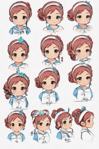 hairstyles,expressions,sujeonggwa,chibi girl,pentagon shape sticker,icon set,facial expressions,hair clips,hairpins,stickers,bunches of rowan,pam trees,chibi children,vector girl,process,chibi kids,nautical clip art,cute cartoon character,baby icons,hime cut,Unique,Design,Character Design