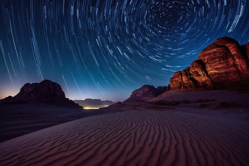 wadi rum,star trails,wadirum,monument valley,moon valley,desert desert landscape,desert landscape,star trail,valley of the moon,capture desert,libyan desert,timna park,starscape,big bend,the desert,light trails,arid landscape,light trail,united states national park,sand waves,Illustration,Realistic Fantasy,Realistic Fantasy 15