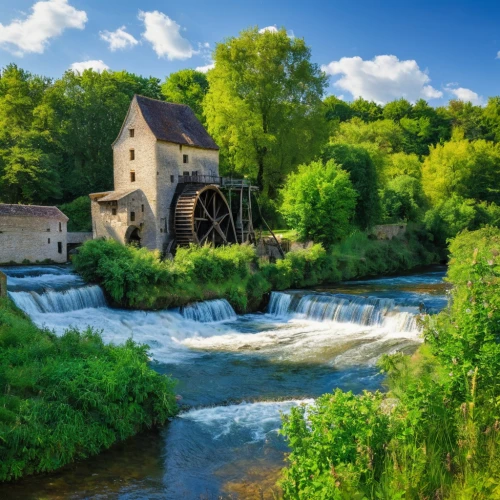 water mill,old mill,gristmill,dutch mill,water wheel,flour mill,mill,creuse,hydropower plant,hydroelectricity,river landscape,post mill,salt mill,aare,wisconsin,raven river,dordogne,valley mills,moret-sur-loing,sluice,Art,Artistic Painting,Artistic Painting 03
