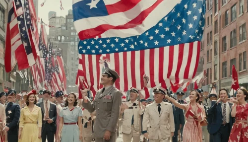 flag day (usa),1940s,1950s,flags and pennants,13 august 1961,world war ii,parade,american movie,girl scouts of the usa,1952,patriotism,america,1950's,independence day,allied,1940,1943,1960's,united states of america,july 4th,Illustration,Japanese style,Japanese Style 19