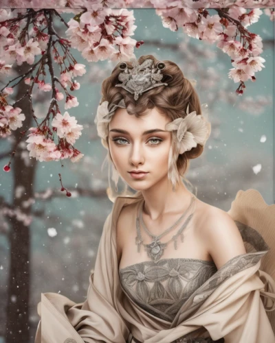 white rose snow queen,the snow queen,fantasy portrait,cold cherry blossoms,faery,fantasy picture,winter rose,elven flower,faerie,plum blossoms,suit of the snow maiden,fairy queen,fairy tale character,fantasy art,portrait background,world digital painting,jessamine,linden blossom,fae,mystical portrait of a girl