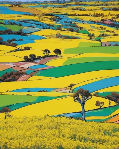 field of rapeseeds,rapeseed field,canola,alentejo,daffodil field,rapeseed,ukraine,rapeseed flowers,blooming field,rafeiro do alentejo,south australia,rural landscape,campagna,yellow grass,provence,hare field,farm landscape,rapeseeds,springtime background,meadow landscape,Conceptual Art,Oil color,Oil Color 21