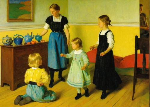 the little girl's room,school children,girl in the kitchen,children's room,the mother and children,mother with children,children girls,children studying,montessori,parents with children,mother and children,doll's house,young women,children's interior,children learning,woman hanging clothes,parents and children,children's bedroom,spectator,little girls,Art,Classical Oil Painting,Classical Oil Painting 20
