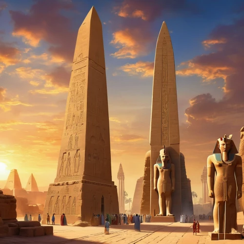 ramses ii,ancient egypt,karnak,ancient egyptian,pharaohs,egyptian temple,obelisk tomb,egyptology,pharaonic,giza,obelisk,ancient city,maat mons,ancient civilization,egypt,the great pyramid of giza,pyramids,monolith,hieroglyphs,the ancient world,Illustration,Realistic Fantasy,Realistic Fantasy 01