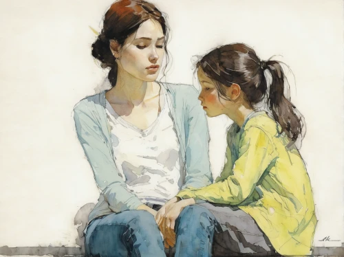 two girls,little girl and mother,girl sitting,young women,young couple,woman sitting,mother with child,mother and daughter,mother and child,oil painting,capricorn mother and child,mom and daughter,conversation,two people,consultation,children girls,the listening,children studying,child portrait,carol colman,Illustration,Paper based,Paper Based 05