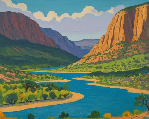 rio grande river,river landscape,navajo bay,zion,mountain river,zion national park,arizona,big bend,valley,travel poster,canyon,colorado,rivers,butte,river cooter,mountain scene,snake river,a river,utah,salt meadow landscape,Art,Artistic Painting,Artistic Painting 25