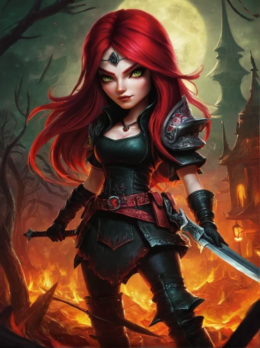 female warrior,swordswoman,massively multiplayer online role-playing game,huntress,fire background,black widow,elza,nora,halloween background,fiery,dodge warlock,firethorn,devilwood,dane axe,red-haired,rosa ' amber cover,fire siren,assassin,red riding hood,merida,Illustration,Abstract Fantasy,Abstract Fantasy 01