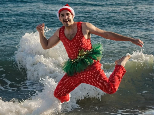 santa claus at beach,christmas on beach,santarun,merman,feliz navidad,aquaman,christmas elf,santa,merry christmas,merry xmas,i bring you great tidings of joy,x mas,elf on a shelf,christmas spirit,dec,christmas santa,santa cruz,x-mas,weihnachtstee,christmas music,Illustration,Retro,Retro 01