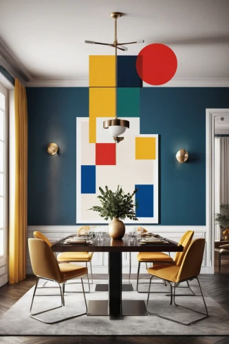 mid century modern,mondrian,modern decor,retro lampshade,contemporary decor,ceiling-fan,geometric style,ceiling fan,interior decoration,mid century house,deco,dining room table,interior decor,ceiling lamp,mid century,interior design,wall decoration,ceramic tile,wall decor,tile kitchen,Art,Artistic Painting,Artistic Painting 43