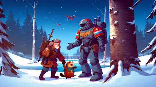nordic christmas,game illustration,sci fiction illustration,snow scene,pines,mountain rescue,pine family,winter festival,skiers,game art,christmas scene,winter background,kids illustration,christmasbackground,forest workers,santa claus with reindeer,ski mountaineering,north pole,ski touring,ice fishing
