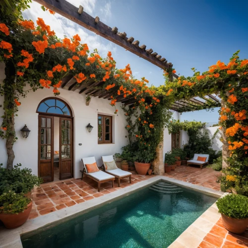 spanish tile,bougainvilleas,holiday villa,provencal life,beautiful home,hacienda,bougainvillea,luxury property,roof terrace,moroccan pattern,roof landscape,orange tree,flowering vines,pool house,courtyard,private house,santa barbara,morocco,summer cottage,pergola,Photography,General,Natural