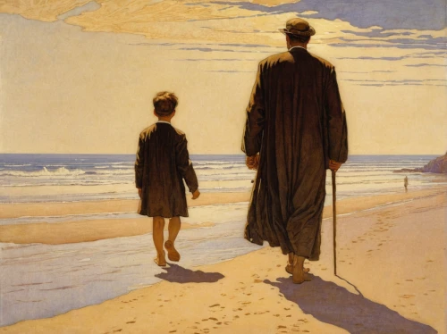 father with child,man at the sea,pilgrims,promenade,young couple,man and boy,walk on the beach,walk with the children,beach walk,pilgrim,mother and father,man and wife,monks,el mar,the road to the sea,people on beach,father-son,wright brothers,girl on the dune,beach landscape,Illustration,Retro,Retro 01