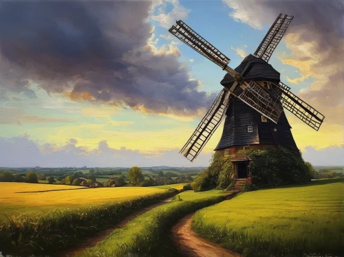 windmill,dutch windmill,the windmills,windmills,old windmill,wind mill,historic windmill,dutch mill,dutch landscape,wind mills,holland,the netherlands,windmill gard,mill,netherlands,rural landscape,post mill,dutch,don quixote,north holland,Illustration,Abstract Fantasy,Abstract Fantasy 01