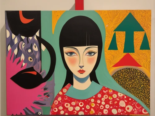 art deco woman,decorative figure,girl-in-pop-art,geisha girl,girl in a long,folk art,picasso,woman's face,pop art woman,matryoshka doll,art deco,girl with tree,cigarette girl,khokhloma painting,orientalism,popart,meticulous painting,universal exhibition of paris,geisha,fabric painting,Art,Artistic Painting,Artistic Painting 33