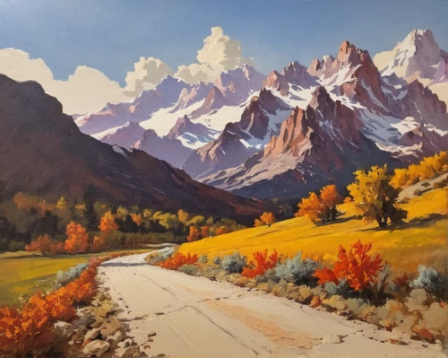 autumn mountains,fall landscape,mountain scene,autumn landscape,mountain landscape,teton,salt meadow landscape,mountainous landscape,mountain road,grand teton,mountain highway,the landscape of the mountains,alpine route,mountain range,painting technique,grand tetons,alpine drive,mountain valley,landscape mountains alps,the pamir mountains,Art,Classical Oil Painting,Classical Oil Painting 40