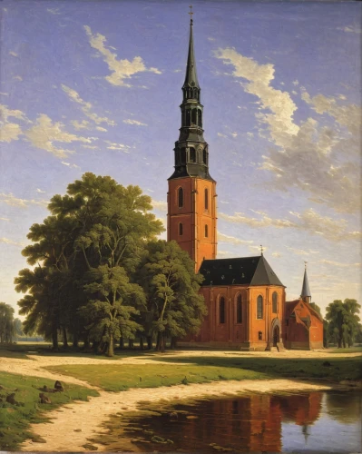 church painting,friborg minster,gripsholm,fredric church,lübeck,luneburg,mannheim,münsterland,kerken,oranienburg,asamkirche,augustów,landsberg,pilgrimage church of wies,karrenwiel,magdeburg,prins christianssund,the black church,dutch landscape,kampen,Illustration,Realistic Fantasy,Realistic Fantasy 18