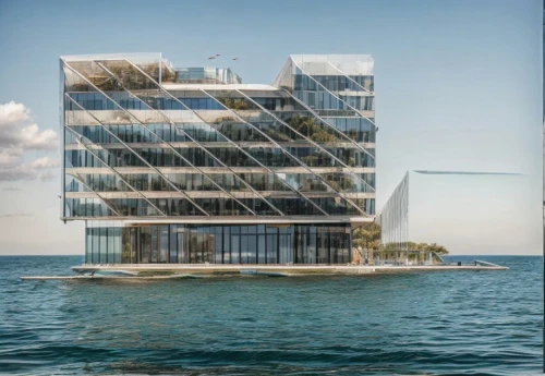 cube stilt houses,costa concordia,house of the sea,glass facade,hotel barcelona city and coast,glass building,aqua studio,cube sea,artificial island,very large floating structure,house by the water,cubic house,water cube,island suspended,coastal protection,hotel w barcelona,solar cell base,artificial islands,hotel riviera,eco-construction,Architecture,Industrial Building,Futurism,Dynamic Modernism