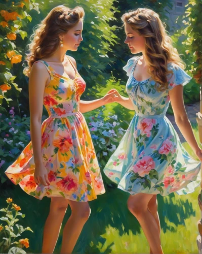 oil painting,oil painting on canvas,two girls,young women,bougereau,dancers,floral greeting,art painting,beautiful photo girls,springtime background,femininity,vintage girls,little girls,cheerfulness,fabric painting,painting technique,young couple,little girls walking,courtship,dresses,Photography,General,Natural