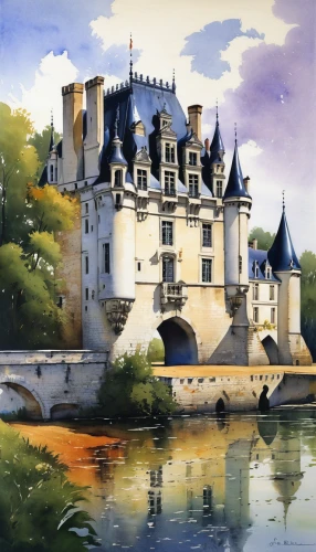 royal castle of amboise,chateau,fairy tale castle,moated castle,castel,fairytale castle,château,château de chambord,water castle,castles,disney castle,amboise,dordogne,camelot,castle sans souci,castle,watercolor paris,medieval castle,chambord,dunrobin,Illustration,Paper based,Paper Based 03