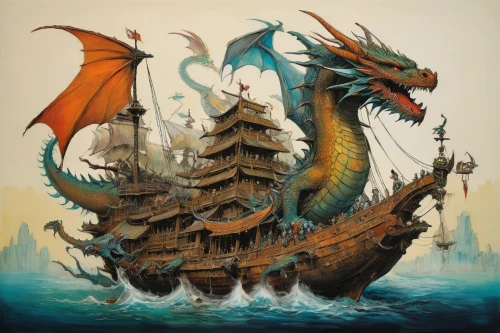 dragon boat,heroic fantasy,dragon of earth,dragon li,painted dragon,sea fantasy,dragon,chinese dragon,dragonboat,green dragon,wyrm,dragons,golden dragon,longship,dragon bridge,fantasy art,galleon ship,black dragon,viking ship,ironclad warship,Conceptual Art,Graffiti Art,Graffiti Art 05