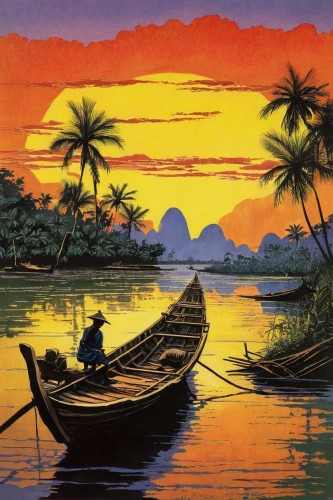 fishing boats,boat landscape,mekong,nile river,backwaters,vietnam,mekong river,southeast asia,fishing village,river nile,cambodia,south pacific,indian ocean,south east asia,cameroon,row boats,fishermen,thailand,laos,cool woodblock images,Illustration,Black and White,Black and White 17