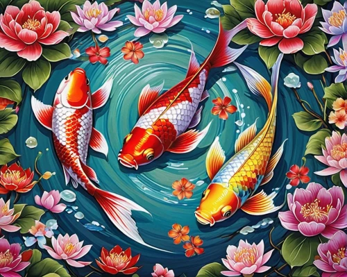 koi fish,koi carp,koi,koi pond,koi carps,fish in water,fishes,kimono fabric,fish collage,tropical fish,two fish,ornamental fish,chinese art,thai pattern,goldfish,fish pond,oriental painting,floral rangoli,mermaid background,floral japanese,Illustration,Paper based,Paper Based 28