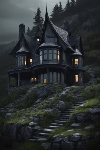 house in mountains,house in the mountains,witch's house,lonely house,witch house,house in the forest,the cabin in the mountains,creepy house,cottage,little house,house with lake,house by the water,house silhouette,abandoned house,summer cottage,beautiful home,ghost castle,the haunted house,wooden house,haunted house,Conceptual Art,Fantasy,Fantasy 34