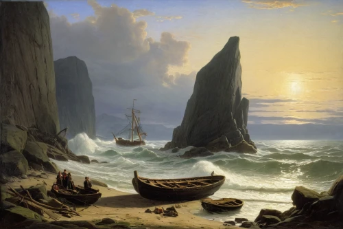 andreas achenbach,landscape with sea,coastal landscape,sea landscape,boat landscape,shipwreck,beach landscape,rocky coast,seascape,thomas moran,wherry,fjords,seascapes,lysefjord,fjord,frederic church,norway coast,sailing ships,landscape,robert duncanson,Art,Classical Oil Painting,Classical Oil Painting 14