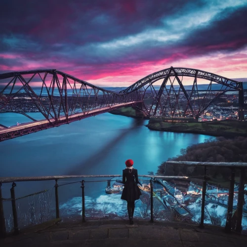 forth bridge,hohenzollern bridge,budapest,scotland,bridge new europe,red sky,edinburgh,cantilever bridge,dresden,bridges,riga,extradosed bridge,love bridge,transporter bridge,angel bridge,rainbow bridge,scenic bridge,red tones,pink dawn,viewpoint,Photography,Artistic Photography,Artistic Photography 12