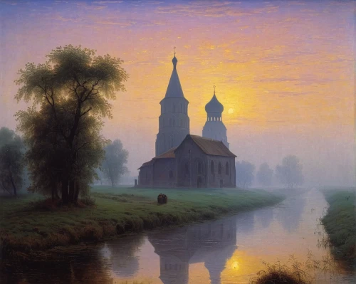 orlovsky,lev lagorio,church painting,alexander nevski church,in the evening,petersburg,fredric church,wooden church,kremlin,puszta,monastery,putna monastery,the kremlin,zwartnek arassari,night scene,idyll,summer evening,evening atmosphere,rural landscape,tsaritsyno,Art,Classical Oil Painting,Classical Oil Painting 16