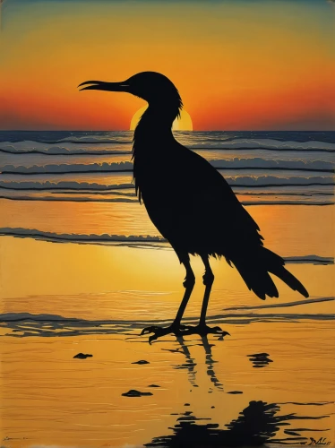 coastal bird,bird painting,australian pied cormorant,great cormorant,wading bird,pacific heron,cormorant,currawong,shorebird,sunbird,sea bird,cow heron,double crested cormorant,kelp gull,crested terns,white-faced heron,white necked heron,pied heron,crow in silhouette,australian bird,Art,Classical Oil Painting,Classical Oil Painting 08