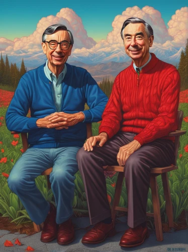 buffaloberries,pensioners,senior citizens,scandia gnomes,elder berries,tomatos,old couple,elderly people,red peppers,gnomes,grandparents,custom portrait,men sitting,portrait background,growers,farmers,oddcouple,ventriloquist,ernie and bert,apple pair,Conceptual Art,Daily,Daily 25