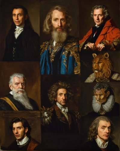 seven citizens of the country,portraits,chess icons,order of precedence,the order of cistercians,animal icons,personages,fathers and sons,man portraits,animal faces,council,round animals,animals,felines,the animals,paintings,anthropomorphized animals,big cats,the seven deadly sins,lions,Art,Classical Oil Painting,Classical Oil Painting 37