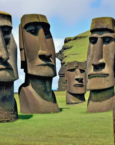 easter island,easter islands,the moai,moai,rapa nui,rapanui,heads of royal palms,stone statues,the sculptures,heads,inca face,faces,stone figures,sculptures,wooden figures,garden statues,statues,guards of the canyon,ancient people,monuments,Illustration,Abstract Fantasy,Abstract Fantasy 09