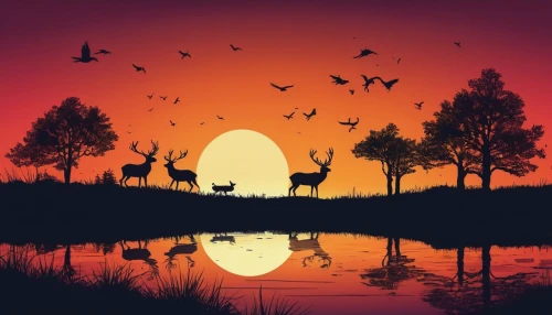 animal silhouettes,deer silhouette,deer illustration,landscape background,fantasy picture,background vector,forest animals,animal migration,mirror in the meadow,background view nature,silhouette art,animals hunting,nature landscape,autumn background,halloween silhouettes,mushroom landscape,whimsical animals,mobile video game vector background,meadow landscape,children's background,Art,Classical Oil Painting,Classical Oil Painting 06