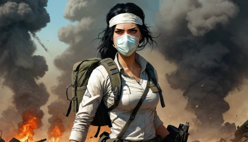 combat medic,female nurse,lost in war,lady medic,pollution mask,the pollution,medic,respirator,pollution,book cover,surgical mask,respirators,war correspondent,post apocalyptic,nurse,the pandemic,apocalyptic,cover,fighter pilot,game art,Conceptual Art,Fantasy,Fantasy 09