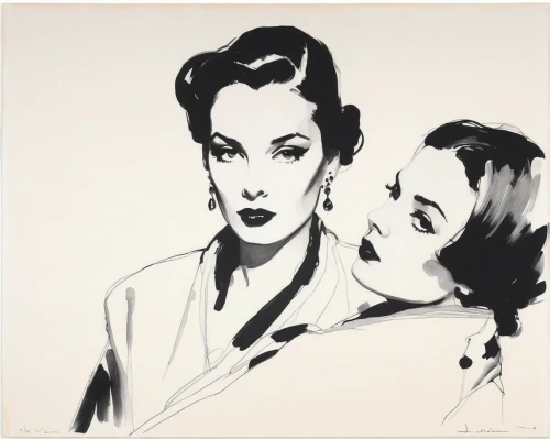 jane russell-female,callas,vintage drawing,two girls,cool pop art,1940 women,dita,casablanca,modern pop art,mother and daughter,maureen o'hara - female,mother kiss,warhol,pop art people,mother with child,two people,beauty icons,vintage illustration,vintage art,1952,Art,Artistic Painting,Artistic Painting 24