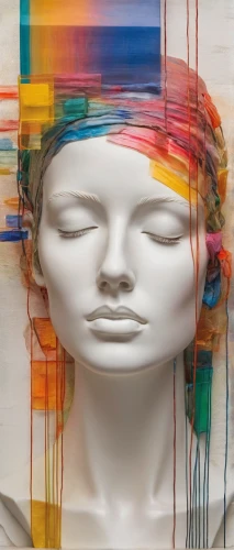 artist's mannequin,multicolor faces,woman thinking,head woman,decorative figure,woman sculpture,woman's face,plastic arts,artificial hair integrations,virtual identity,human head,self hypnosis,glass painting,manikin,woman face,decorative art,mannequin,fractalius,emotional intelligence,computational thinking