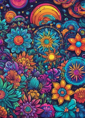 hippie fabric,colorful floral,paisley digital background,floral background,blanket of flowers,mandala background,retro flowers,flower fabric,colorful background,colorful daisy,floral digital background,floral pattern,flower carpet,flower background,kaleidoscope art,colorful flowers,crayon background,flower blanket,colorful doodle,tapestry,Unique,Design,Sticker
