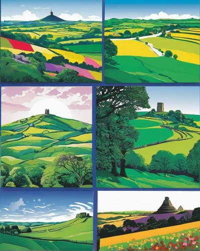 braque d'auvergne,green fields,farm landscape,exmoor,landscapes,dorset,yorkshire,farm background,farmland,field of cereals,rolling hills,derbyshire,landscape,northumberland,panoramic landscape,normandie region,fields,rural landscape,sussex,grasslands,Illustration,Japanese style,Japanese Style 13