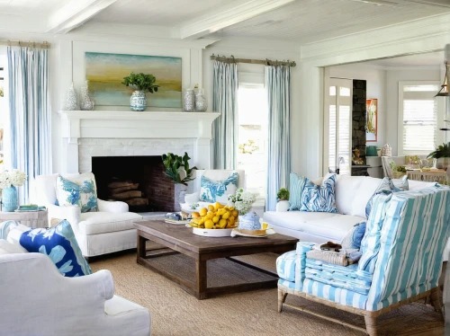 shabby-chic,sitting room,family room,beach house,slipcover,luxury home interior,living room,shabby chic,turquoise wool,livingroom,chaise lounge,color turquoise,breakfast room,great room,beachhouse,blue pillow,window treatment,beautiful home,interior design,shades of blue,Illustration,Paper based,Paper Based 22