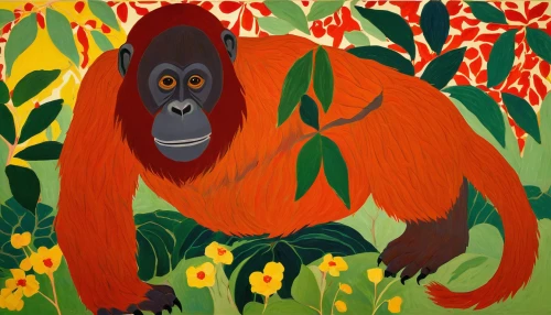orangutan,gorilla,uakari,orang utan,primate,tropical animals,primates,monkey banana,cercopithecus neglectus,bonobo,siamang,gibbon,mandrill,gibbon 5,ape,tamarin,great apes,tarzan,macaque,chimpanzee,Art,Artistic Painting,Artistic Painting 40