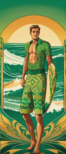 sea god,sea man,polynesian,merman,luau,molokai,aquaman,surfer,god of the sea,aloha,poseidon,patrol,polynesia,sarong,the green coconut,hula,maui,man at the sea,tarzan,surfboard shaper,Illustration,Vector,Vector 16