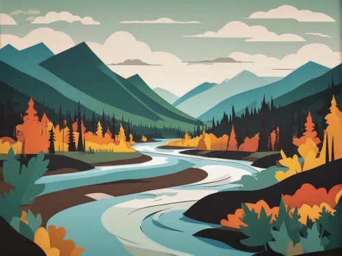 travel poster,fall landscape,river landscape,mountain stream,autumn mountains,yukon territory,mountain river,flowing creek,autumn landscape,maligne river,landscape background,mountain scene,streams,alberta,bow valley,banff,travel trailer poster,a river,alaska,vector illustration,Unique,Paper Cuts,Paper Cuts 05