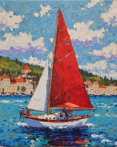 sailboat,sail boat,sailboats,sailing boat,regatta,sailing-boat,catamaran,dubrovnik,scarlet sail,red sail,sailing orange,sailing boats,sailing,dubrovnic,boat landscape,sails,sailing vessel,oil painting,keelboat,sail,Conceptual Art,Daily,Daily 31